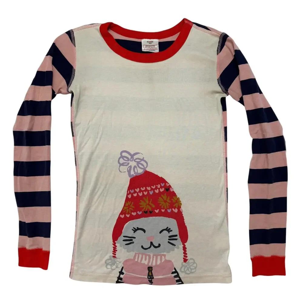 HANNA ANDERSSON Winter Cat Long Sleeve Pajama Top Size 14 160 Kitty Pink *READ*